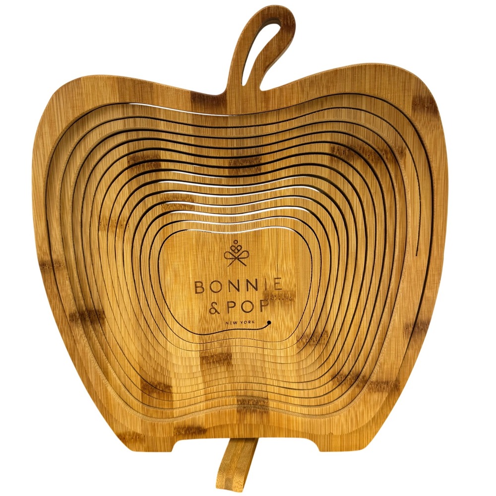 Bonnie & Pop Apple Shaped Bamboo Fruit Bowl Basket Collapsible Kitchen Decor